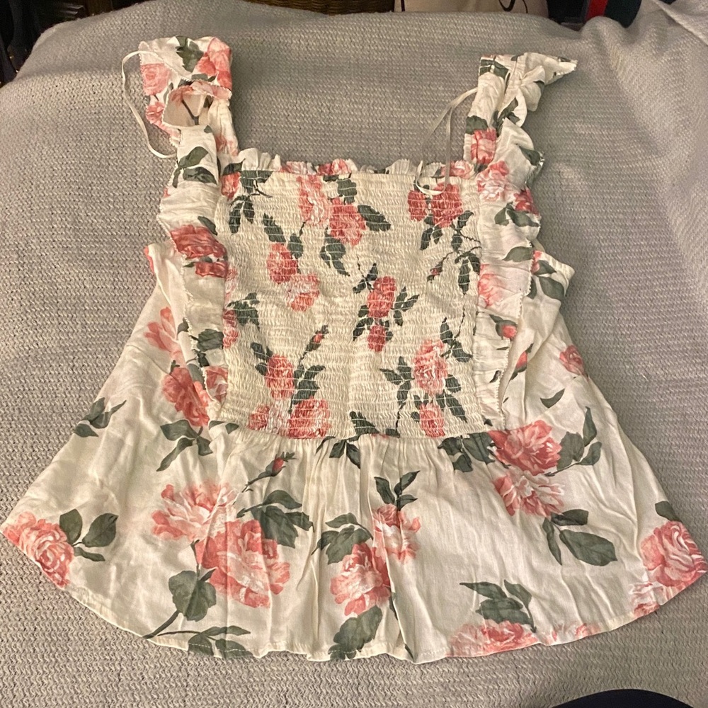 Old Navy Pink Floral Ruffle Blouse